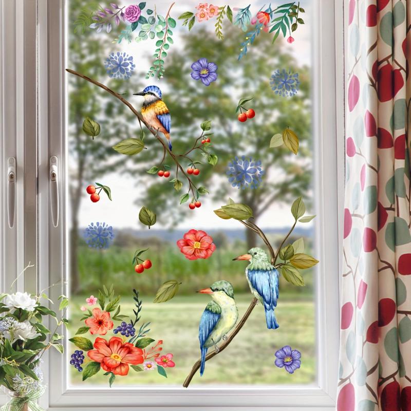 Flower Branch Bird Cartoon Window Sticker Glass Door Self Adhesive Decorative