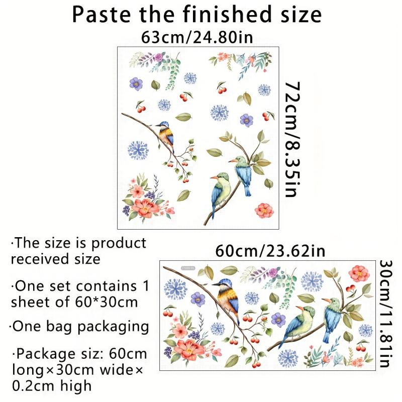 Flower Branch Bird Cartoon Window Sticker Glass Door Self Adhesive Decorative