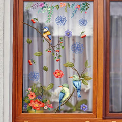 Flower Branch Bird Cartoon Window Sticker Glass Door Self Adhesive Decorative