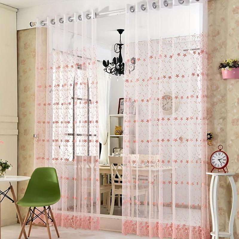 1pc Flower Embroidered Sheer Curtain French Vintage Voile Farmhouse Transparent