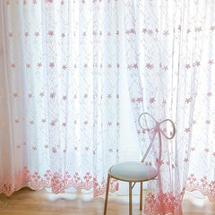 1pc Flower Embroidered Sheer Curtain French Vintage Voile Farmhouse Transparent