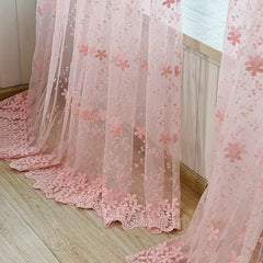 1pc Flower Embroidered Sheer Curtain French Vintage Voile Farmhouse Transparent