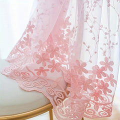 1pc Flower Embroidered Sheer Curtain French Vintage Voile Farmhouse Transparent
