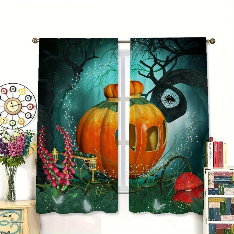 Halloween Horror Pumpkin Car Semi Blackout Curtain for Home Decoration