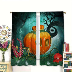 Halloween Horror Pumpkin Car Semi Blackout Curtain for Home Decoration