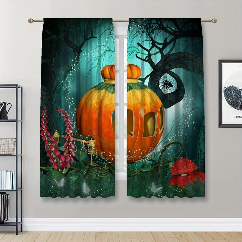 Halloween Horror Pumpkin Car Semi Blackout Curtain for Home Decoration