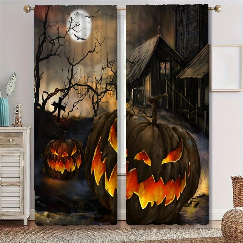 Halloween Horror Pumpkin Car Semi Blackout Curtain for Home Decoration