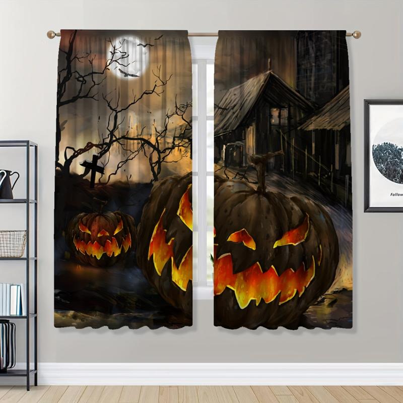 Halloween Horror Pumpkin Car Semi Blackout Curtain for Home Decoration