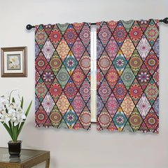 Boho Colorful Rhombus Pattern Curtain Rod Pocket Polyester Material