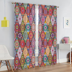 Boho Colorful Rhombus Pattern Curtain Rod Pocket Polyester Material