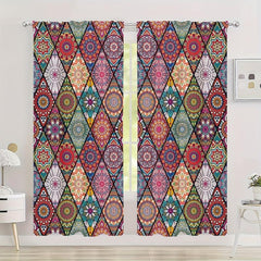 Boho Colorful Rhombus Pattern Curtain Rod Pocket Polyester Material