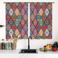 Boho Colorful Rhombus Pattern Curtain Rod Pocket Polyester Material
