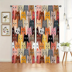 Cat Animal Printed Semi Blackout Curtains for Living Room