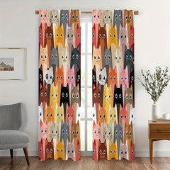 Cat Animal Printed Semi Blackout Curtains for Living Room
