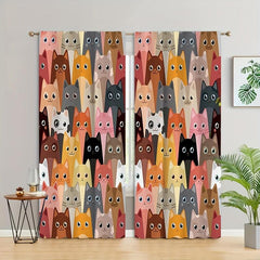 Cat Animal Printed Semi Blackout Curtains for Living Room