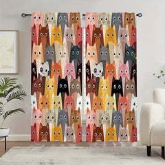 Cat Animal Printed Semi Blackout Curtains for Living Room