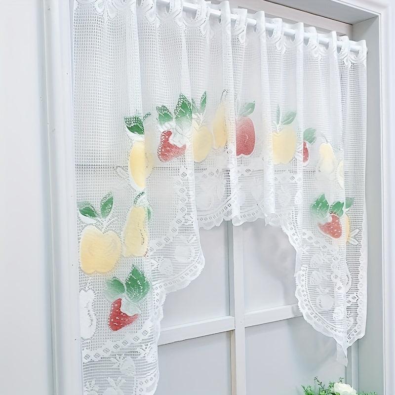 Nordic Fruit Pattern Lace Curtain Valance for Small Window Bathroom