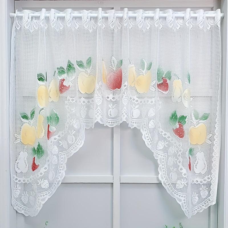 Nordic Fruit Pattern Lace Curtain Valance for Small Window Bathroom