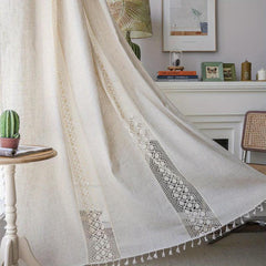 American Farmhouse Linen Geometric Curtain for Living Room Bedroom