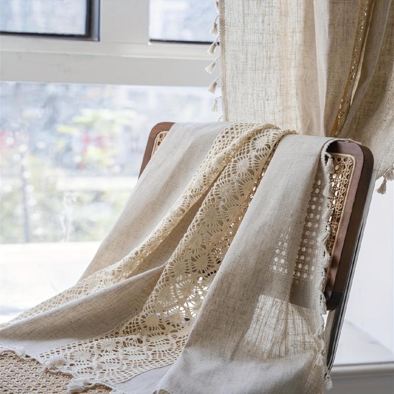 American Farmhouse Linen Geometric Curtain for Living Room Bedroom