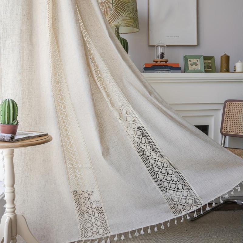 American Farmhouse Linen Geometric Curtain for Living Room Bedroom