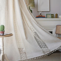 American Farmhouse Linen Geometric Curtain for Living Room Bedroom