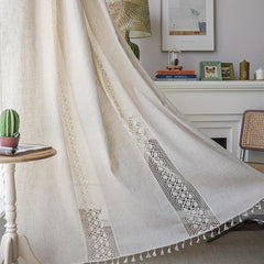 American Farmhouse Linen Geometric Curtain for Living Room Bedroom