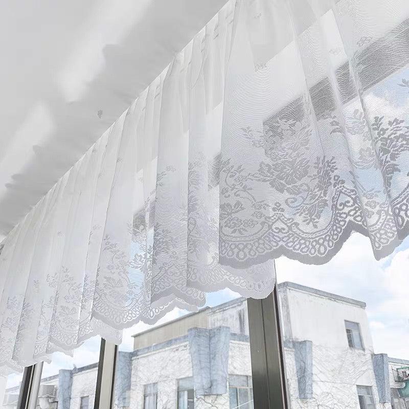 Sheer Floral Lace Short Curtains for Kitchen Cafe Bedroom