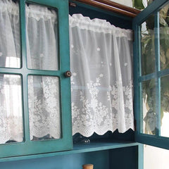 Sheer Floral Lace Short Curtains for Kitchen Cafe Bedroom