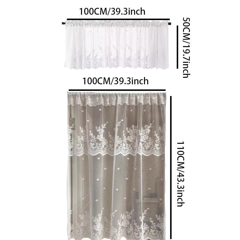 Sheer Floral Lace Short Curtains for Kitchen Cafe Bedroom