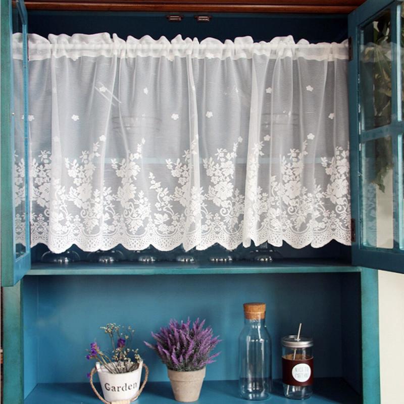 Sheer Floral Lace Short Curtains for Kitchen Cafe Bedroom