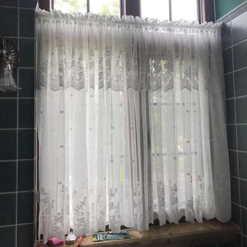 Sheer Floral Lace Short Curtains for Kitchen Cafe Bedroom
