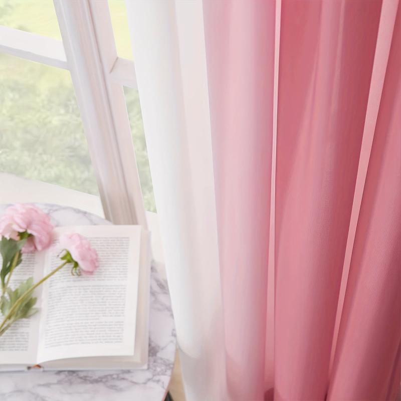 2pcs Gradient Curtain Yarn Pink Purple Sheer Curtains Polyester Curtain