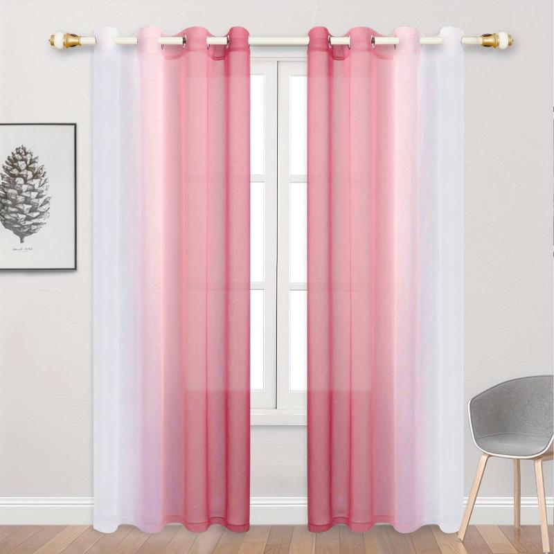 2pcs Gradient Curtain Yarn Pink Purple Sheer Curtains Polyester Curtain