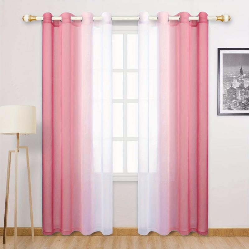 2pcs Gradient Curtain Yarn Pink Purple Sheer Curtains Polyester Curtain