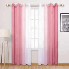 2pcs Gradient Curtain Yarn Pink Purple Sheer Curtains Polyester Curtain