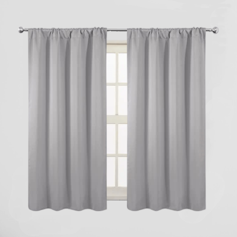 Thermal Insulated Blackout Curtains Rod Pocket Silvery Gray