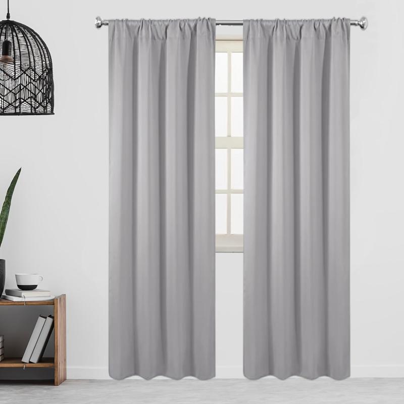 Thermal Insulated Blackout Curtains Rod Pocket Silvery Gray