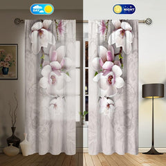 2pcs Magnolia Pattern Semi Blackout Curtains Rod Pocket Vintage Curtain