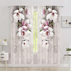 2pcs Magnolia Pattern Semi Blackout Curtains Rod Pocket Vintage Curtain