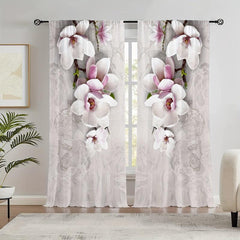 2pcs Magnolia Pattern Semi Blackout Curtains Rod Pocket Vintage Curtain