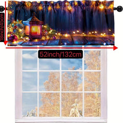 1pc Christmas Polyester Valance Curtain for Living Room Kitchen Holiday Decor