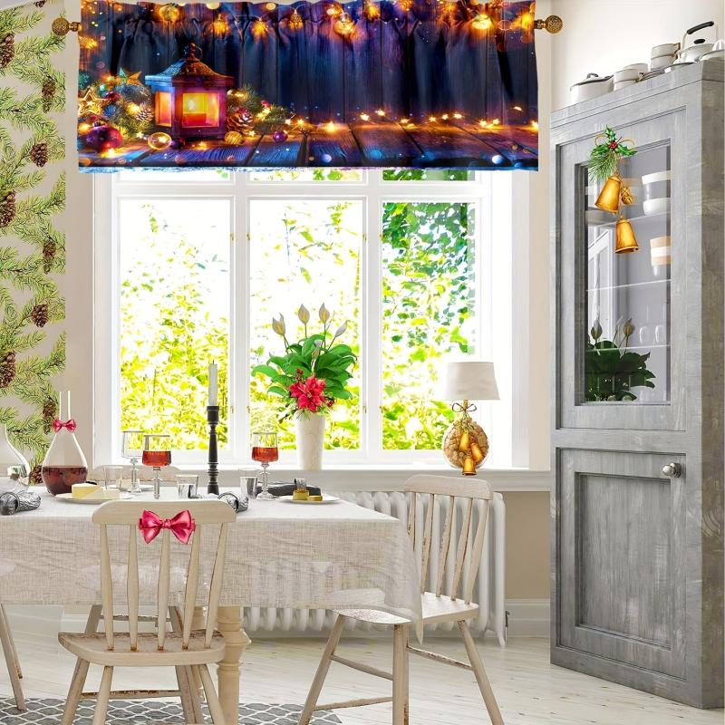 1pc Christmas Polyester Valance Curtain for Living Room Kitchen Holiday Decor