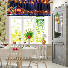 1pc Christmas Polyester Valance Curtain for Living Room Kitchen Holiday Decor