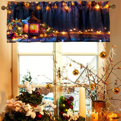 1pc Christmas Polyester Valance Curtain for Living Room Kitchen Holiday Decor