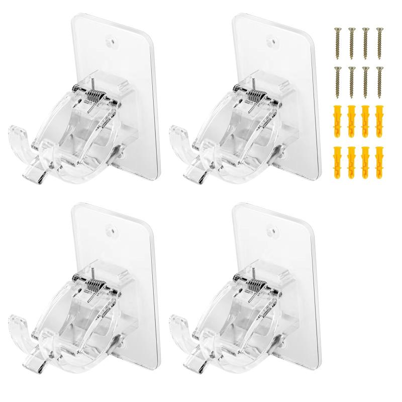 4pcs Adhesive Curtain Pole Brackets for Poles < 40mm, No Drill Curt