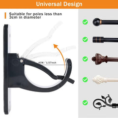 4pcs Adhesive Curtain Pole Brackets for Poles < 40mm, No Drill Curt