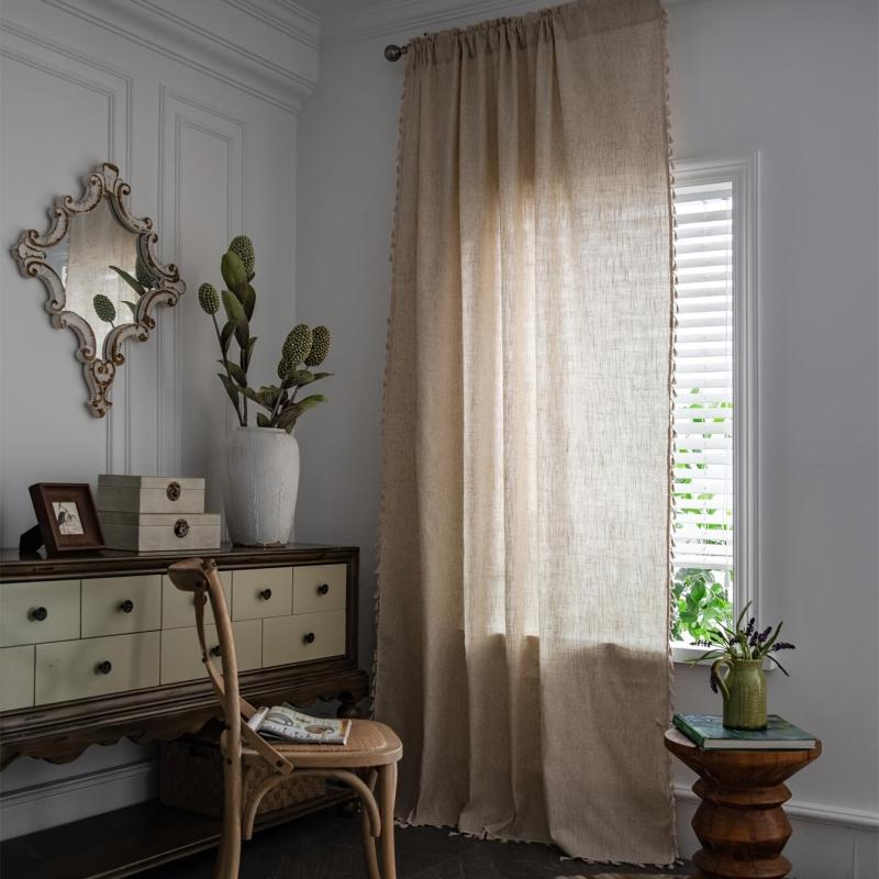 Boho Tassel Translucent Curtain for Bedroom Living Room