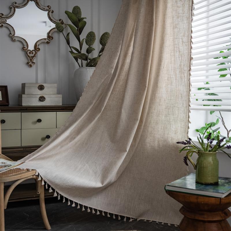 Boho Tassel Translucent Curtain for Bedroom Living Room