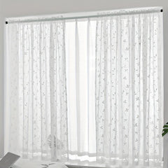 Pastoral Style Embroidery Sheer Curtain Branch Leaf Pattern Rod Pocket